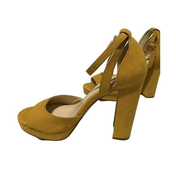 Forever 21 Mustard Block Heel Ankle Strap Shoes Size 7 - Picture 3 of 9